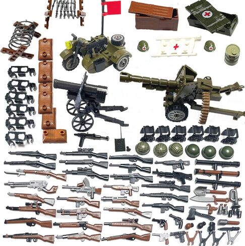 ملحقات الأسلحة العسكرية من Amarliben WW2 لشخصيات صغيرة، معدات أسلحة الجيش الأمريكي، مجموعة ألعاب البناء للأولاد المتوافقة مع العلامات التجارية الكبرى in Kuwait