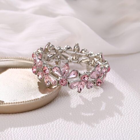 EleQueen Wedding Party Costume Bracelet for Women, Rhinestone Crystal Stretch Bangle for Bridal Brides in Saudi Arabia