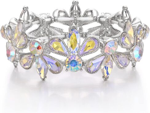 EleQueen Wedding Party Costume Bracelet for Women, Rhinestone Crystal Stretch Bangle for Bridal Brides in Saudi Arabia