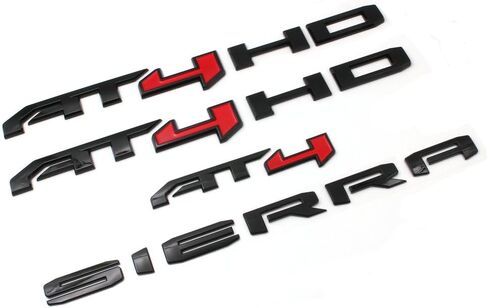 6PCS Black Red AT4 HD Emblems Sierra Letters Compatible with 2019-2024 Sierra 2500HD 3500HD (Black Red) in Saudi Arabia