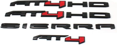 6PCS Black Red AT4 HD Emblems Sierra Letters Compatible with 2019-2024 Sierra 2500HD 3500HD (Black Red) in Saudi Arabia