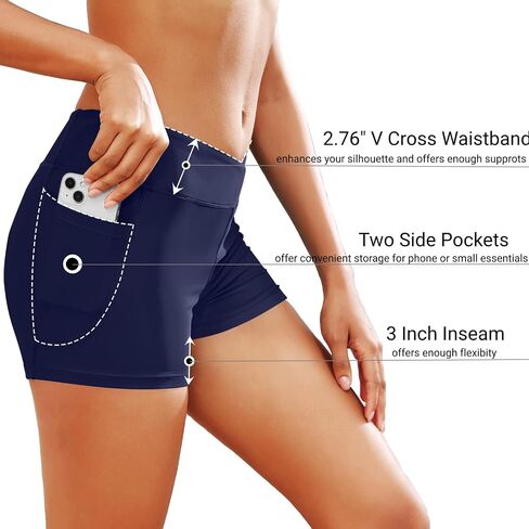 Women 3" High Waisted Swim Board Shorts V Cross Boy Shorts Swim Bathing Suit Bottoms Swimwear with Pockets in Saudi Arabia