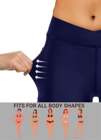Women 3" High Waisted Swim Board Shorts V Cross Boy Shorts Swim Bathing Suit Bottoms Swimwear with Pockets in Saudi Arabia