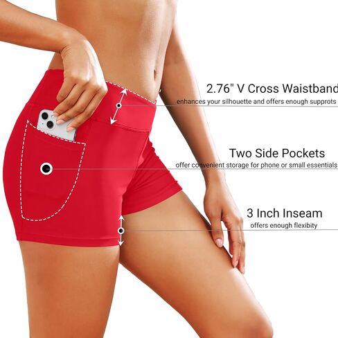 Women 3" High Waisted Swim Board Shorts V Cross Boy Shorts Swim Bathing Suit Bottoms Swimwear with Pockets in Saudi Arabia