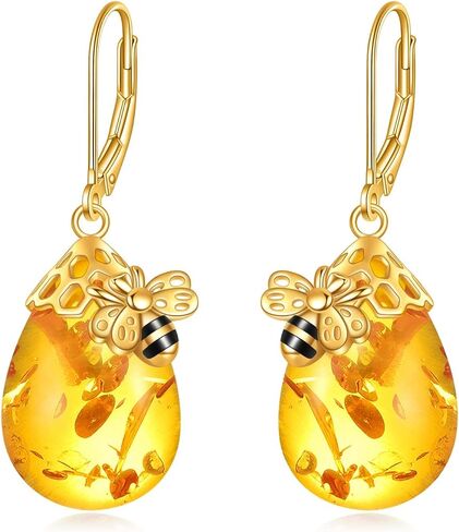 Tiger Rider Bee 925 Sterling Silver French Clasp أقراط العنبر/الكريستال/السترين/القمر هدية مجوهرات قلادة للنساء in Kuwait