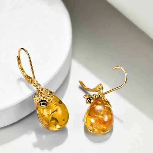 Tiger Rider Bee 925 Sterling Silver French Clasp أقراط العنبر/الكريستال/السترين/القمر هدية مجوهرات قلادة للنساء in Kuwait