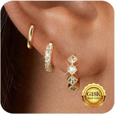Gold Hoop Earrings for Women Trendy，14K Gold Plated Chunky Huggie Earrings Dangling，CZ U Shape Paperclip Earrings Jewelry Gifts for Women Hypoallergenic in Kuwait