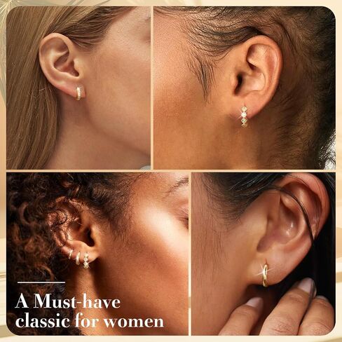 Gold Hoop Earrings for Women Trendy，14K Gold Plated Chunky Huggie Earrings Dangling，CZ U Shape Paperclip Earrings Jewelry Gifts for Women Hypoallergenic in Kuwait
