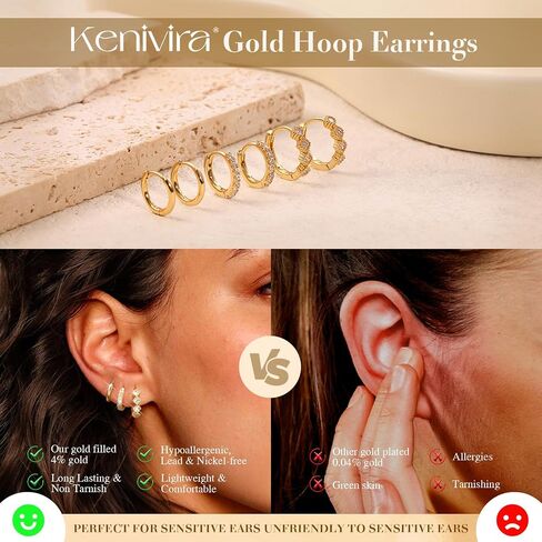 Gold Hoop Earrings for Women Trendy，14K Gold Plated Chunky Huggie Earrings Dangling，CZ U Shape Paperclip Earrings Jewelry Gifts for Women Hypoallergenic in Kuwait