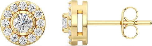 Gilded Lab-Grown Diamond Stud Plus Round Halo Earrings for Women, Round Cut, 4-Prong, Push Back, 925 Sterling Silver or 14KTGold-Plated, F Color SI1 in Saudi Arabia