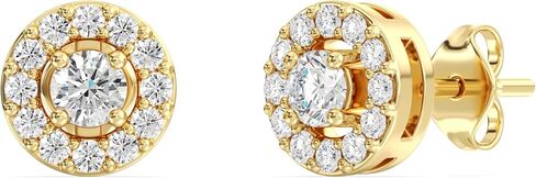 Gilded Lab-Grown Diamond Stud Plus Round Halo Earrings for Women, Round Cut, 4-Prong, Push Back, 925 Sterling Silver or 14KTGold-Plated, F Color SI1 in Saudi Arabia