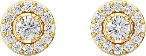 Gilded Lab-Grown Diamond Stud Plus Round Halo Earrings for Women, Round Cut, 4-Prong, Push Back, 925 Sterling Silver or 14KTGold-Plated, F Color SI1 in Saudi Arabia