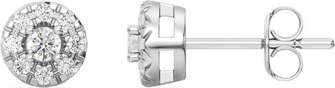 Gilded Lab-Grown Diamond Stud Plus Round Halo Earrings for Women, Round Cut, 4-Prong, Push Back, 925 Sterling Silver or 14KTGold-Plated, F Color SI1 in Saudi Arabia
