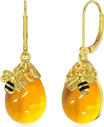 Tiger Rider Bee 925 Sterling Silver French Clasp أقراط العنبر/الكريستال/السترين/القمر هدية مجوهرات قلادة للنساء in Kuwait
