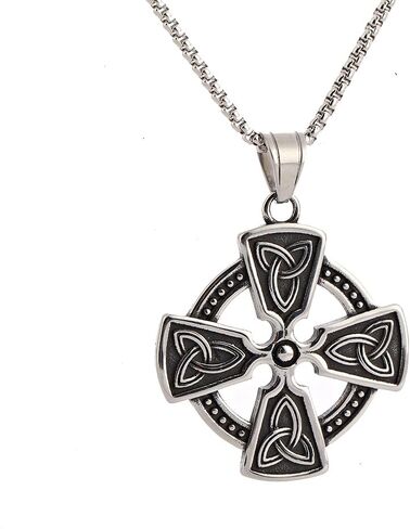 TURTLEDOVE Trinity Celtic Cross Necklace - Stainless Steel Triquetra Knot Irish Pendant - Jesus Crucifix Cross in Kuwait