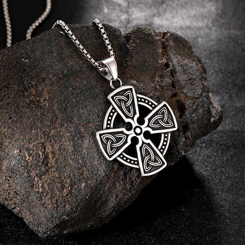 TURTLEDOVE Trinity Celtic Cross Necklace - Stainless Steel Triquetra Knot Irish Pendant - Jesus Crucifix Cross in Kuwait