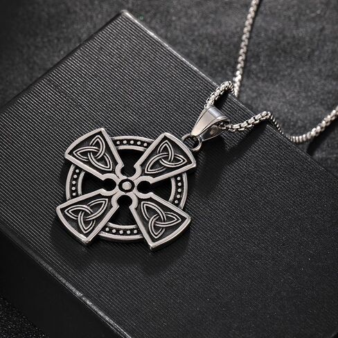 TURTLEDOVE Trinity Celtic Cross Necklace - Stainless Steel Triquetra Knot Irish Pendant - Jesus Crucifix Cross in Kuwait