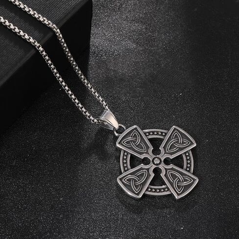 TURTLEDOVE Trinity Celtic Cross Necklace - Stainless Steel Triquetra Knot Irish Pendant - Jesus Crucifix Cross in Kuwait