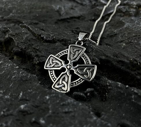 TURTLEDOVE Trinity Celtic Cross Necklace - Stainless Steel Triquetra Knot Irish Pendant - Jesus Crucifix Cross in Kuwait