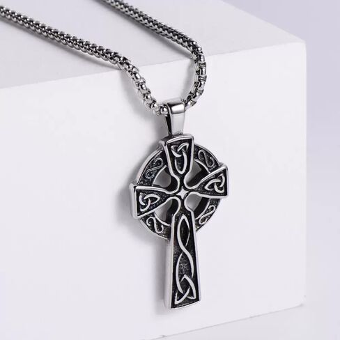 TURTLEDOVE Trinity Celtic Cross Necklace - Stainless Steel Triquetra Knot Irish Pendant - Jesus Crucifix Cross in Kuwait