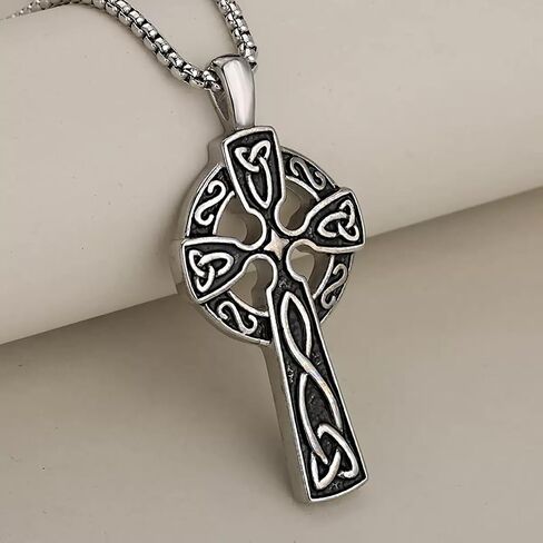 TURTLEDOVE Trinity Celtic Cross Necklace - Stainless Steel Triquetra Knot Irish Pendant - Jesus Crucifix Cross in Kuwait