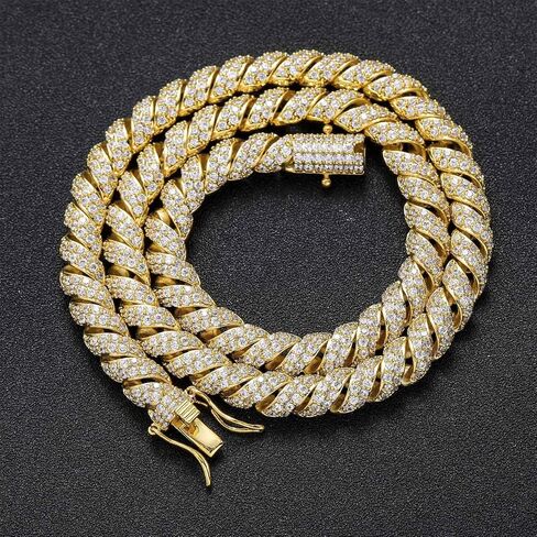 ICEDIAMOND 10mm Gold Plated Creative Retro Helix Cables Design Rope Chain Necklace, Iced Out Bling CZ Lab Diamond Hip Hop Charm Jewelry for Men in Saudi Arabia