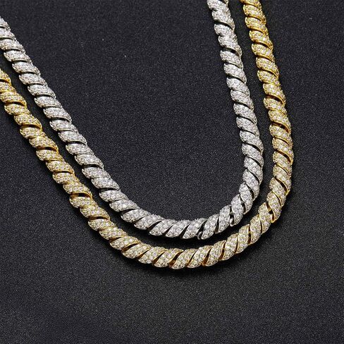 ICEDIAMOND 10mm Gold Plated Creative Retro Helix Cables Design Rope Chain Necklace, Iced Out Bling CZ Lab Diamond Hip Hop Charm Jewelry for Men in Saudi Arabia