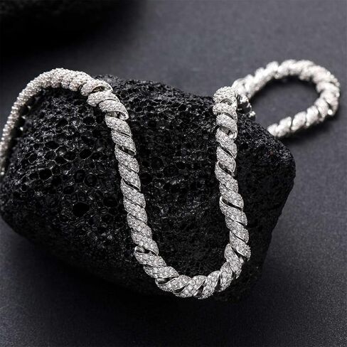 ICEDIAMOND 10MM مطلي بالذهب Creative Retro Helix Cables Necklace سلسلة سلسلة ، Iced Out Bling CZ Diamond Hip Hop Charm Jewelry for Men in Kuwait