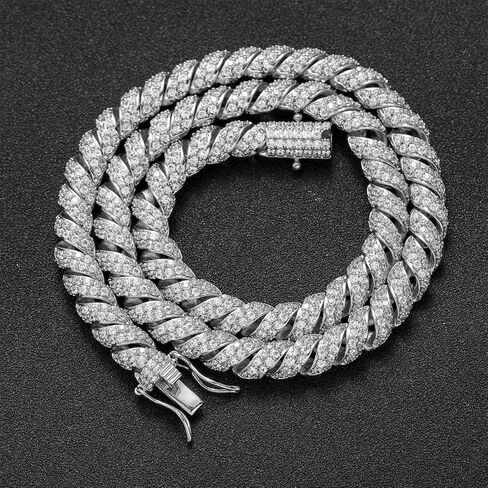 ICEDIAMOND 10MM مطلي بالذهب Creative Retro Helix Cables Necklace سلسلة سلسلة ، Iced Out Bling CZ Diamond Hip Hop Charm Jewelry for Men in Kuwait