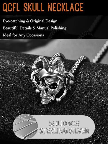 Skull Necklaces for Men, 925 Sterling Silver Mens Pendant Necklace, Cool Gothic Skull Jewelry Halloween Jewelry Gifts for Men Husband Him Father Son in Kuwait