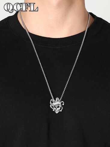 Skull Necklaces for Men, 925 Sterling Silver Mens Pendant Necklace, Cool Gothic Skull Jewelry Halloween Jewelry Gifts for Men Husband Him Father Son in Kuwait