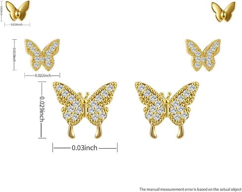 3 Pairs 14K Gold Plated 925 Sterling Silver Posts Bow Earrings for Women, Cubic Zirconia Bow Butterfly Stud Earrings Hypoallergenic Earrings Fashion Jewelry Gifts for Women in Kuwait