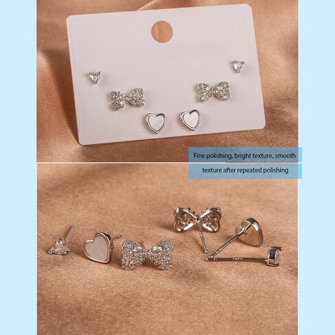3 Pairs 14K Gold Plated 925 Sterling Silver Posts Bow Earrings for Women, Cubic Zirconia Bow Butterfly Stud Earrings Hypoallergenic Earrings Fashion Jewelry Gifts for Women in Kuwait