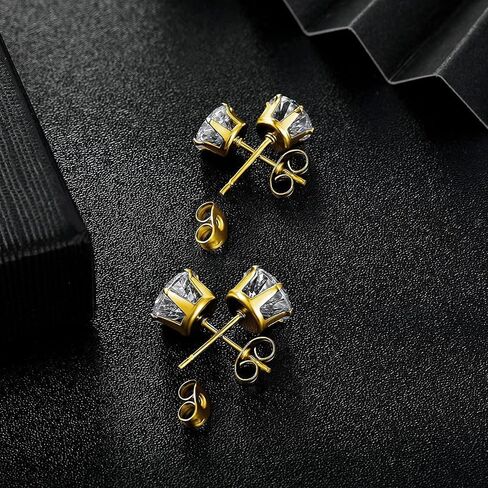 MDFUN 6 Pairs Stud Earrings Sets 3-8MM 18K Gold Plated Round 5A+ Cubic Zirconia Earrings Hypoallergenic CZ 6 Prong Ears Jewelry for Women in Saudi Arabia