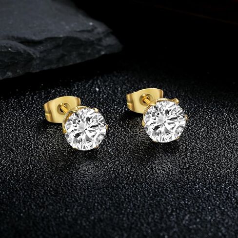 MDFUN 6 Pairs Stud Earrings Sets 3-8MM 18K Gold Plated Round 5A+ Cubic Zirconia Earrings Hypoallergenic CZ 6 Prong Ears Jewelry for Women in Saudi Arabia