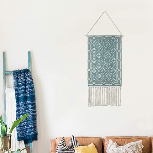Dremisland Macrame Worged Wall Hanging Tapestry- Boho Chic Bohemian Home Decor Decore الهندسة الفنية ديكور Booho- زخرفة باب غرفة النوم الشقة ، 17.7 "W x 32" L (Sendia-Black) in Saudi Arabia