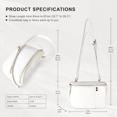 Viva Terry Saddle Crossbody Bags for Women, PU Leather Saddle Satchel Bag Fanny Pack and Cross Body Purse(White) in Kuwait