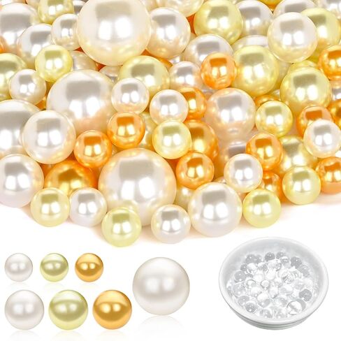 U-LIAN Green Floating Beads for Centerpieces, 160PCS No Hole Faux Pearls and 3000PCS Water Beads for Vase Filler, Round Glossy Polished Bead for Table Scatters, Wedding Party, Home Decor, 10/14/20mm in Saudi Arabia