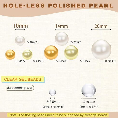U-LIAN Green Floating Beads for Centerpieces, 160PCS No Hole Faux Pearls and 3000PCS Water Beads for Vase Filler, Round Glossy Polished Bead for Table Scatters, Wedding Party, Home Decor, 10/14/20mm in Saudi Arabia