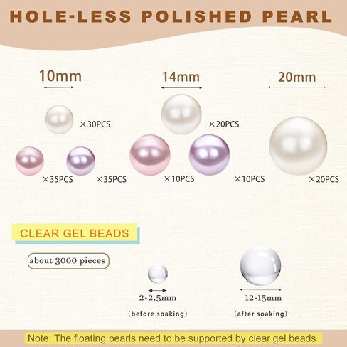 U-LIAN Green Floating Beads for Centerpieces, 160PCS No Hole Faux Pearls and 3000PCS Water Beads for Vase Filler, Round Glossy Polished Bead for Table Scatters, Wedding Party, Home Decor, 10/14/20mm in Saudi Arabia