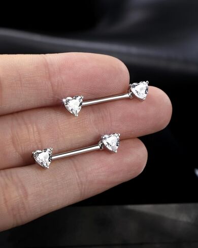 Jewseen 2pcs 925 Sterling Silver Nipple Rings for Women 14g Heart Nipple Nipple Jewelry CZ Rative Barbells Rings Nipple Nipple Jewelry Body Jewelry in Kuwait