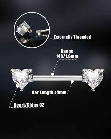 Jewseen 2pcs 925 Sterling Silver Nipple Rings for Women 14g Heart Nipple Nipple Jewelry CZ Rative Barbells Rings Nipple Nipple Jewelry Body Jewelry in Kuwait