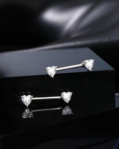Jewseen 2pcs 925 Sterling Silver Nipple Rings for Women 14g Heart Nipple Nipple Jewelry CZ Rative Barbells Rings Nipple Nipple Jewelry Body Jewelry in Kuwait