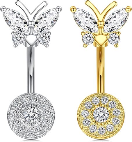 QWALIT Belly Button Ring Silver Gold Belly Rings Surgical Stainless Steel Belly Button Rings for Women Belly Button Piercing Jewelry Hypoallergenic Dangle Belly Button Ring Clicker Belly Ring Dangling in Saudi Arabia