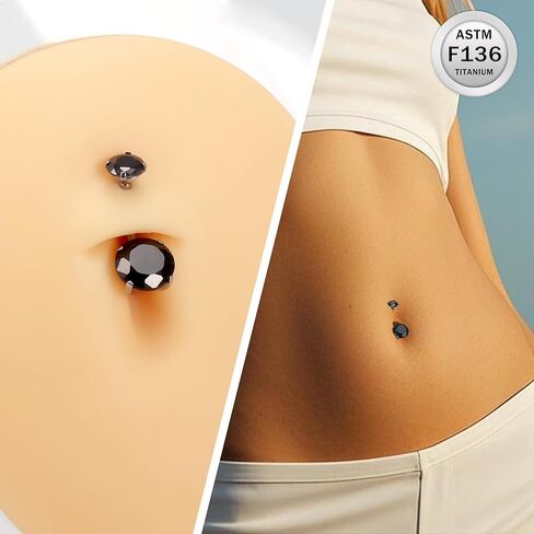 Ruifan ASTM F136 Titanium Belly Button Rings 14G Cubic Zirconia Round Belly Navel Rings 10mm Bar Body Piercing Jewelry Navel Ring With 1PCS Curved Piercing Taper in Saudi Arabia