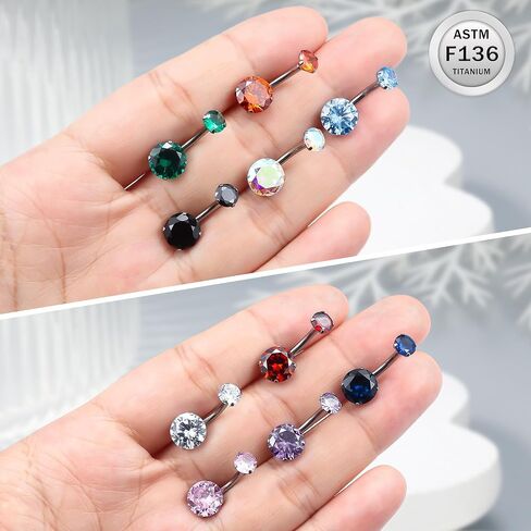 Ruifan ASTM F136 Titanium Belly Button Rings 14G Cubic Zirconia Round Belly Navel Rings 10mm Bar Body Piercing Jewelry Navel Ring With 1PCS Curved Piercing Taper in Saudi Arabia