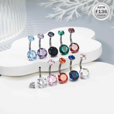 Ruifan ASTM F136 Titanium Belly Button Rings 14G Cubic Zirconia Round Belly Navel Rings 10mm Bar Body Piercing Jewelry Navel Ring With 1PCS Curved Piercing Taper in Saudi Arabia