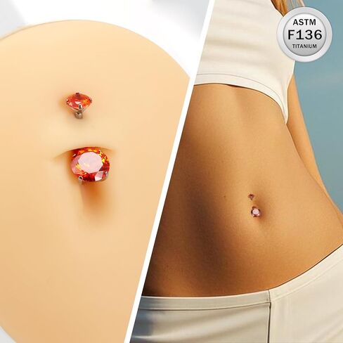 Ruifan ASTM F136 Titanium Belly Button Rings 14G Cubic Zirconia Round Belly Navel Rings 10mm Bar Body Piercing Jewelry Navel Ring With 1PCS Curved Piercing Taper in Saudi Arabia