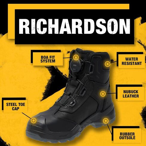 نظام DEWALT Richardson الرجالي BOA Fit System، جلد نوبوك، مقاوم للماء، مقدمة فولاذية، حذاء عمل آمن in Saudi Arabia