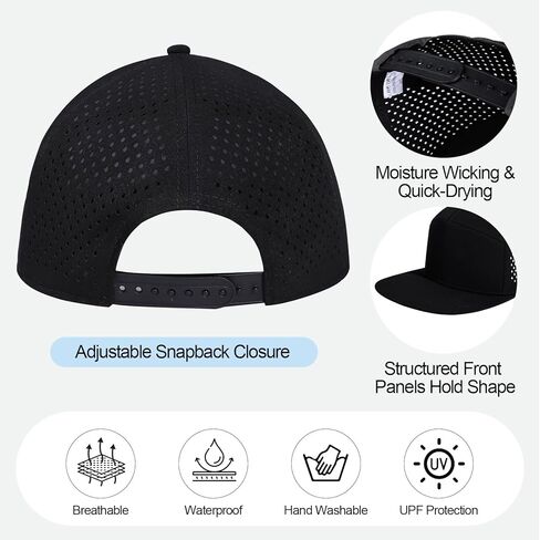Big Head L/XXL Flat Brim Hat Adjustable Water-Resistance Performance Snapback Cap 7 Panel Hats for Men in Kuwait